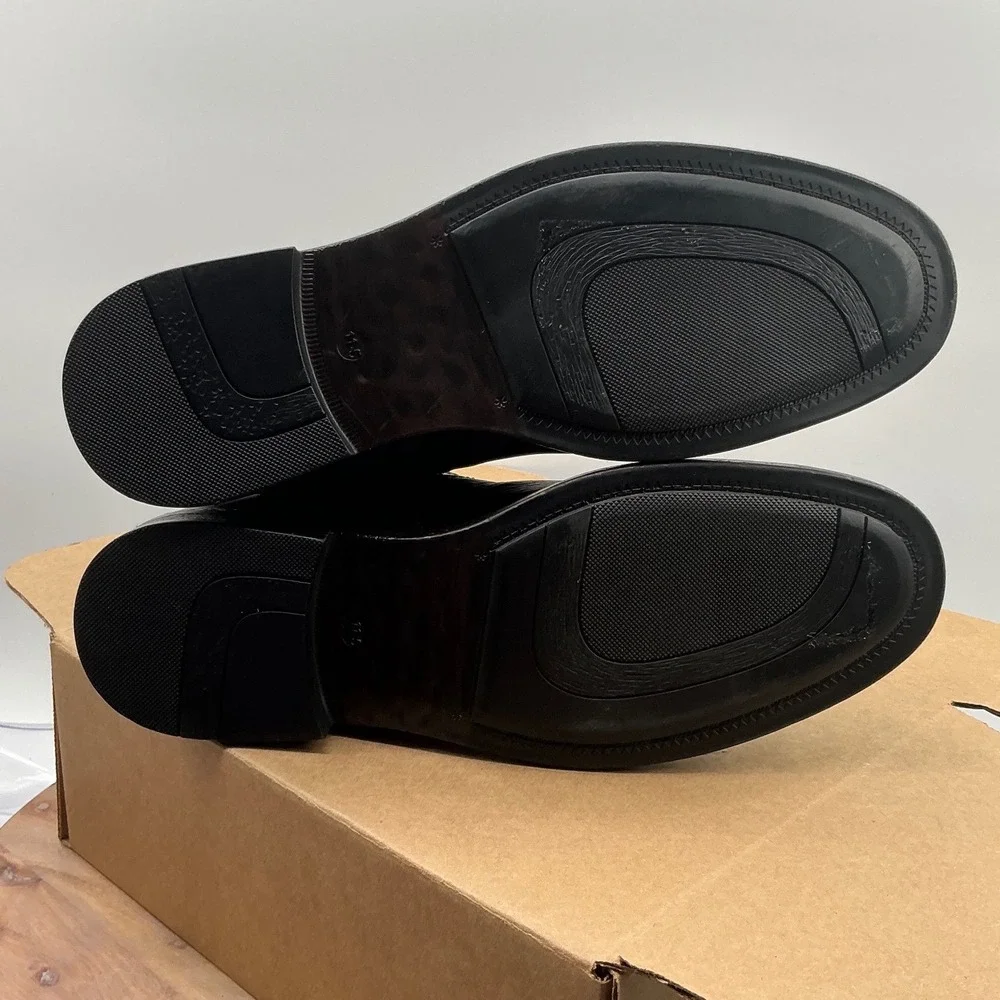 Steve Madden Mens Black Leather Harness Ankle Boots Side Zip Buckle Detail
